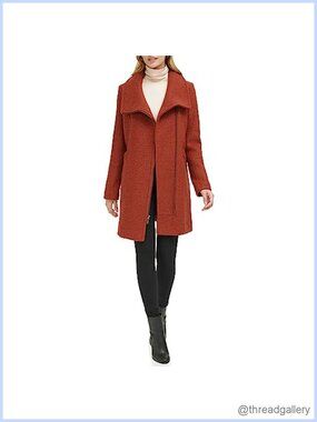 Asymmetrical Zip Wool Boucle Coat Seam Details Versatile Outerwear